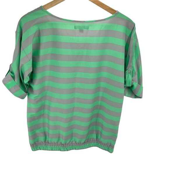 Banana Republic Womens Blouse Top Striped Roll Tab Sleeve Small Green Gray - Picture 13 of 13